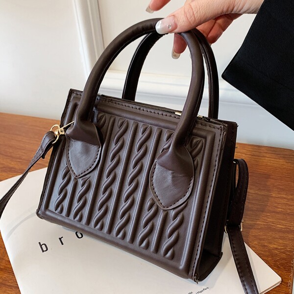 

Minimalist Textured Square Bag, Coffee brown