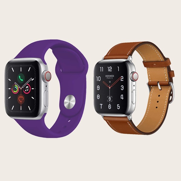 

1pc PU Leather Watchband & 1pc Plain Silicone Watchband For iWatch, Multicolor