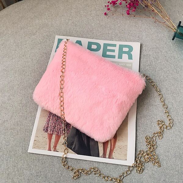 

Girls Fluffy Chain Square Bag, Pink