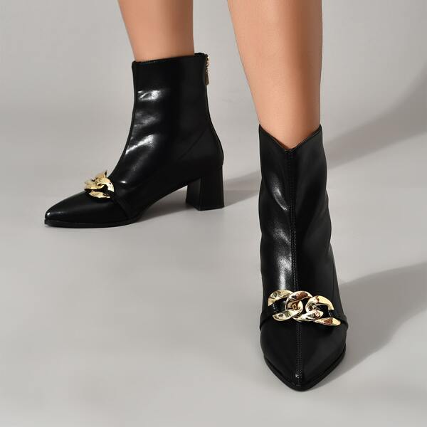 

Chain Decor Chunky Heeled Boots, Black