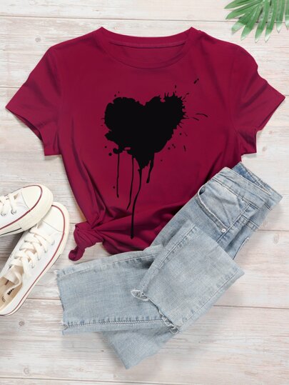 Plus Paint Splatter And Heart Print Tee