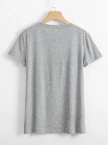 Camiseta con estampado de salpicadura de pintura y corazón - grande - Gris - Ver 2