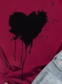 Camiseta con estampado de salpicadura de pintura y corazón - grande - Burdeos - Ver 4