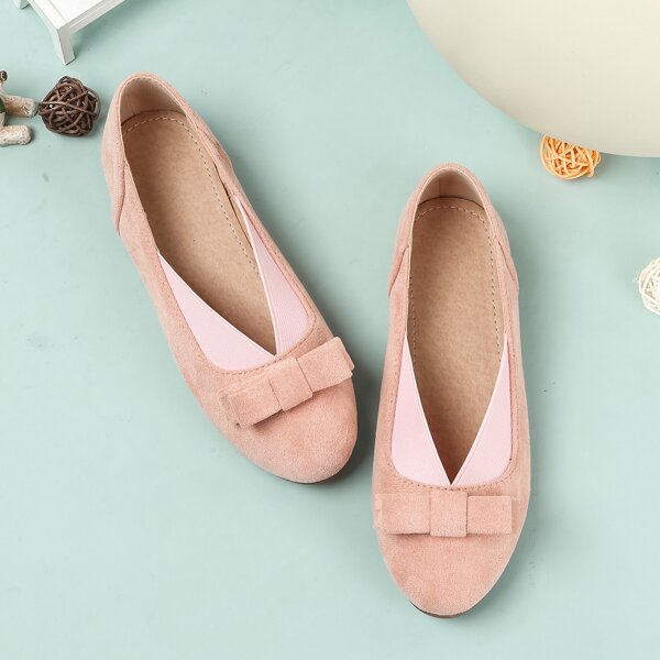 

Girls Minimalist Bow Decor Ballet Flats, Pink