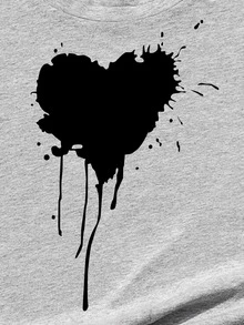 Camiseta con estampado de salpicadura de pintura y corazón - grande - Gris - Ver 4