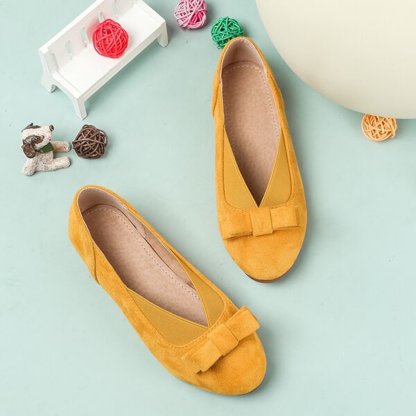 

Girls Minimalist Bow Decor Ballet Flats, Yellow