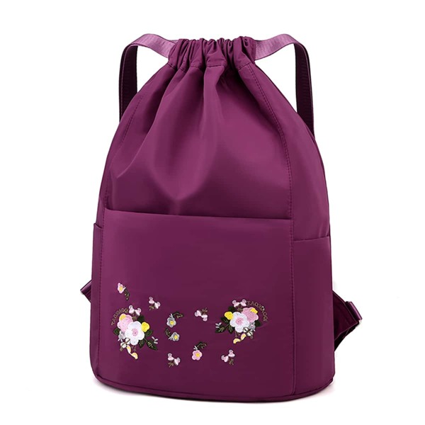 

Floral Embroidered Drawstring Backpack, Purple