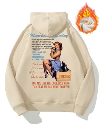 Manfinity Men Slogan & Figure Graphic Kangaroo Pocket Drawstring Thermal Hoodie