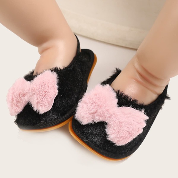 

Baby Fluffy Bow Decor Slingback Flats, Black