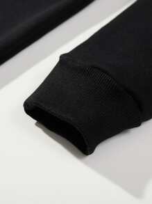 Manfinity Men Milk Tea And Letter Graphic Thermal Lined Drawstring Hoodie - Black - View 3