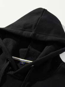 Manfinity Men Milk Tea And Letter Graphic Thermal Lined Drawstring Hoodie - Black - View 5