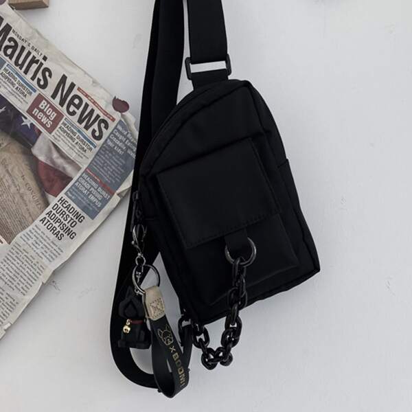 

Men Minimalist Pocket Front Sling Bag, Black