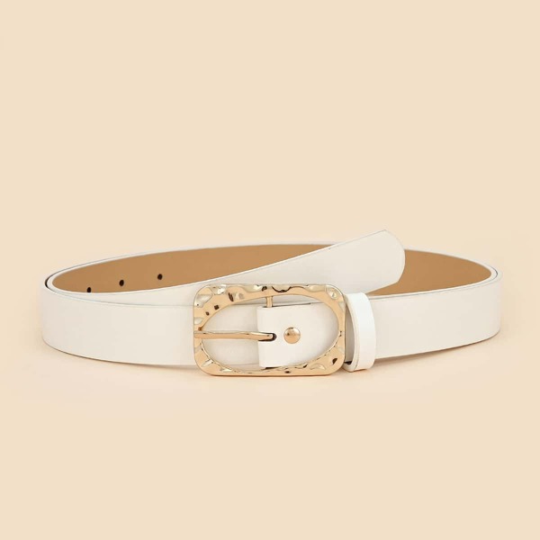 

Metal Buckle Plus Size Belt With Hole Punch, White