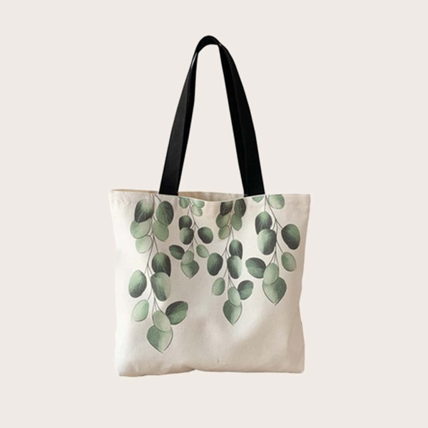 

Plants Graphic Shoulder Tote Bag, White