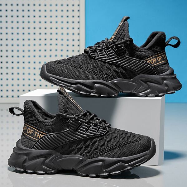 

для мальчиков Беговая обувь с текстовым принтом дышащий, Чёрный