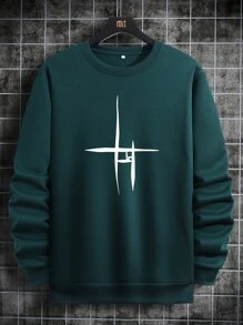 Manfinity Homme 男士圖案印花運動衫 - 墨綠色 - 查看 1