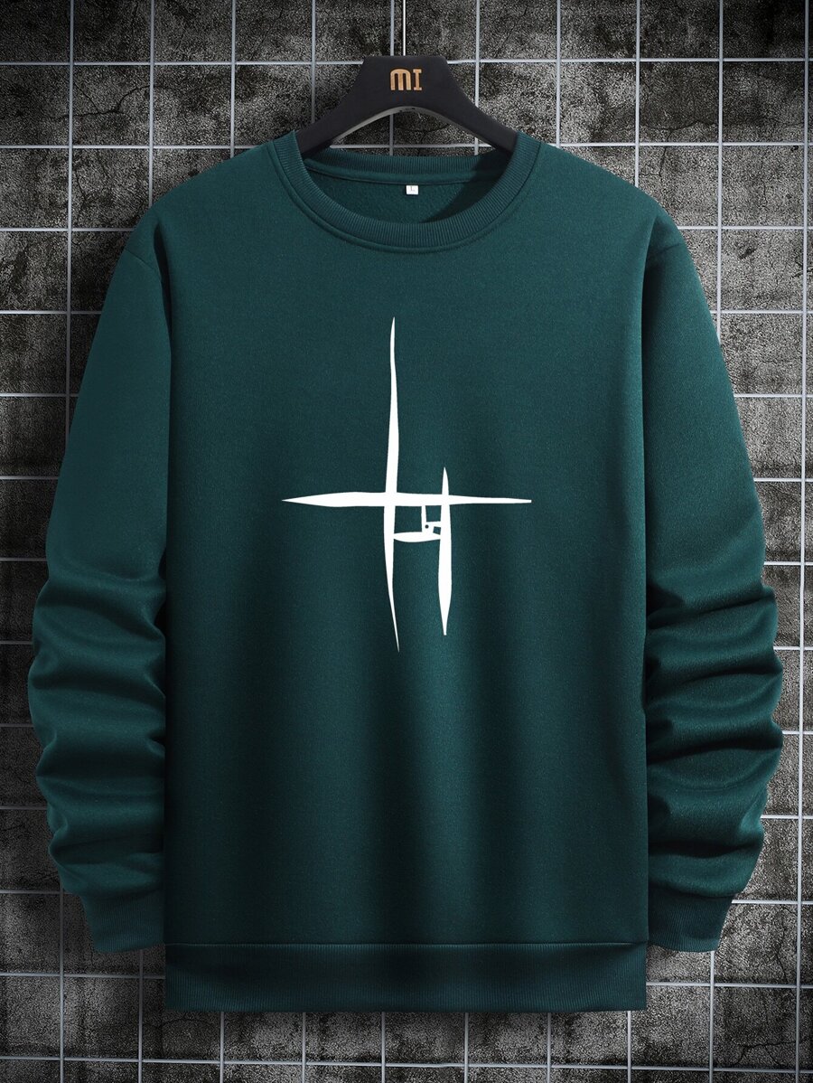 Manfinity Homme 男士圖案印花運動衫 - 墨綠色 - 查看 1