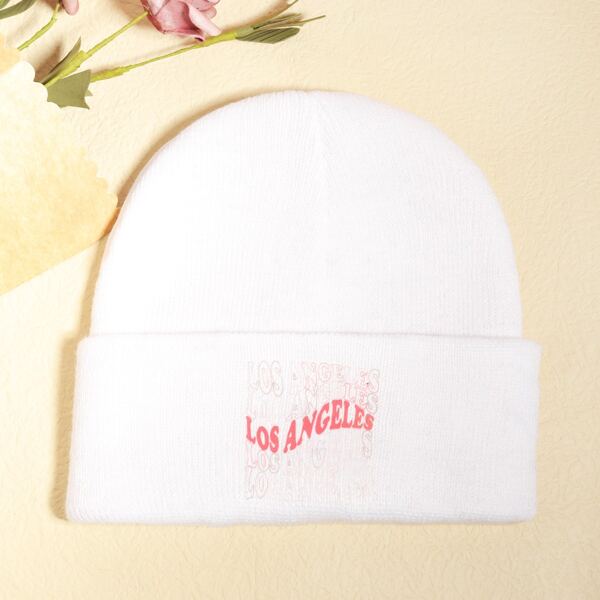 

Letter Graphic Knit Beanie, White