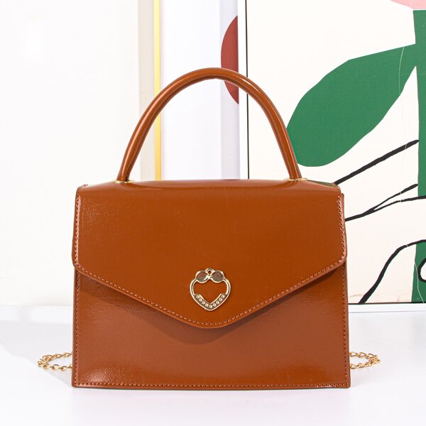 

Metal Patch Chain Square Bag, Brown
