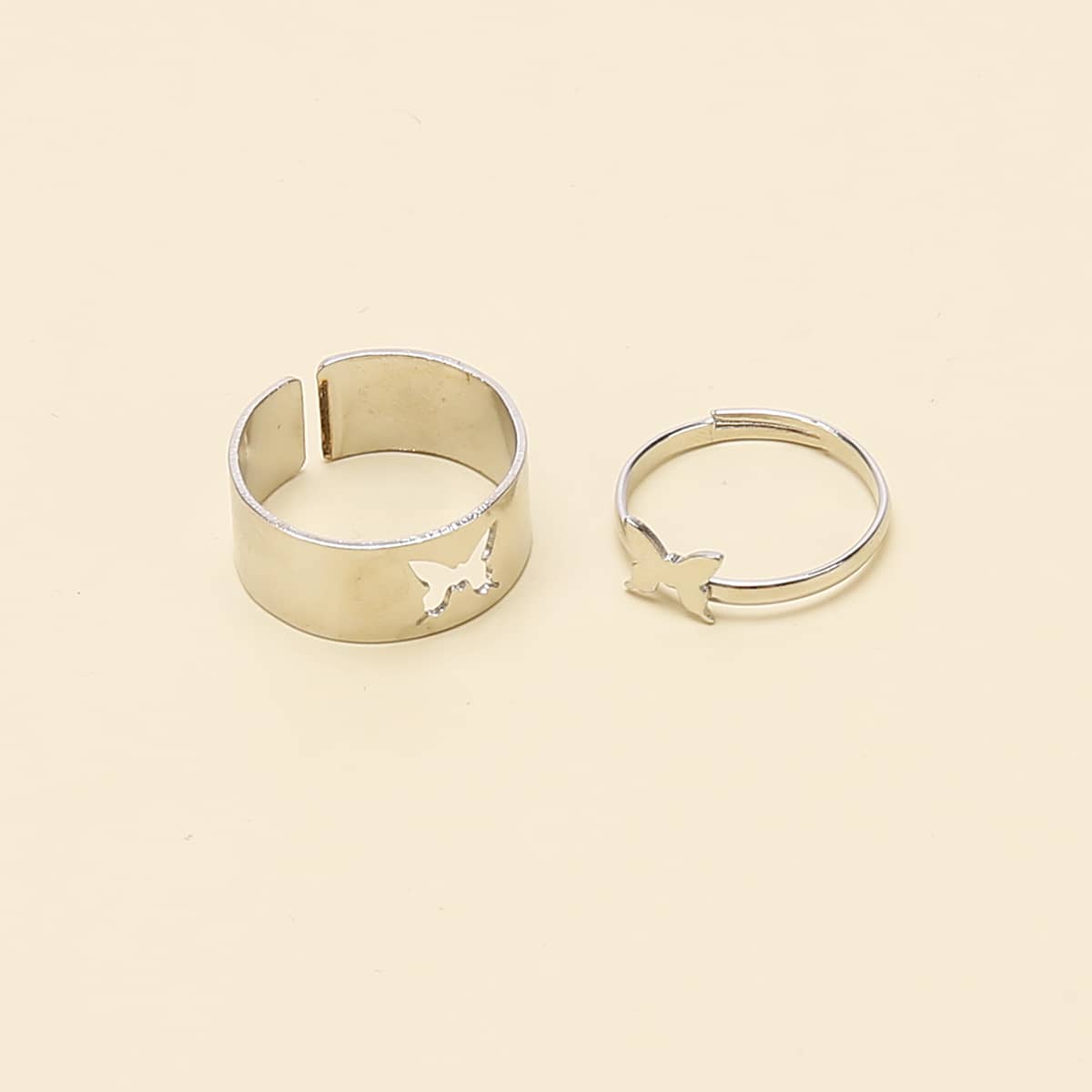 

2pcs Butterfly Decor Ring, Silver