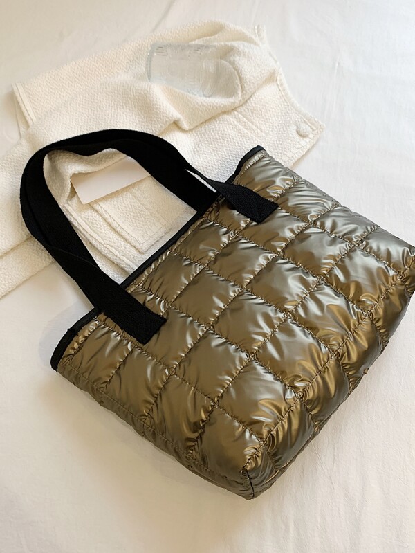 Metallic Quilted Shoulder Tote Bag SHEIN USA