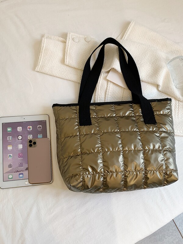 Metallic Quilted Shoulder Tote Bag SHEIN USA