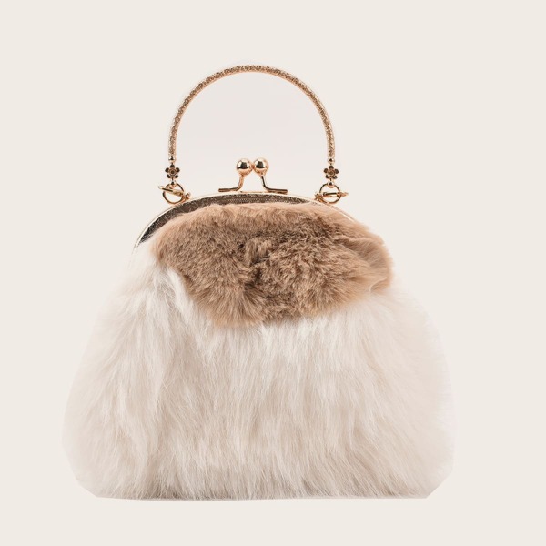 

Colorblock Chain Fluffy Satchel Bag, Multicolor
