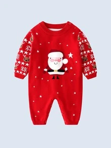 嬰兒聖誕老人和星星圖案針織連身褲 - 紅色 - 查看 4