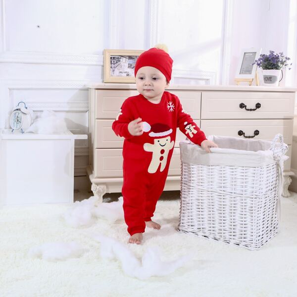 

Baby Christmas Print Knit Jumpsuit, Red