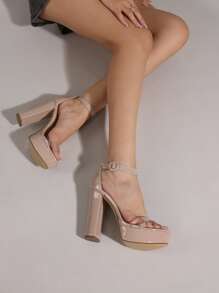 McKoine Ultra High Heeled Ankle Strap Sandals - Apricot - View 6