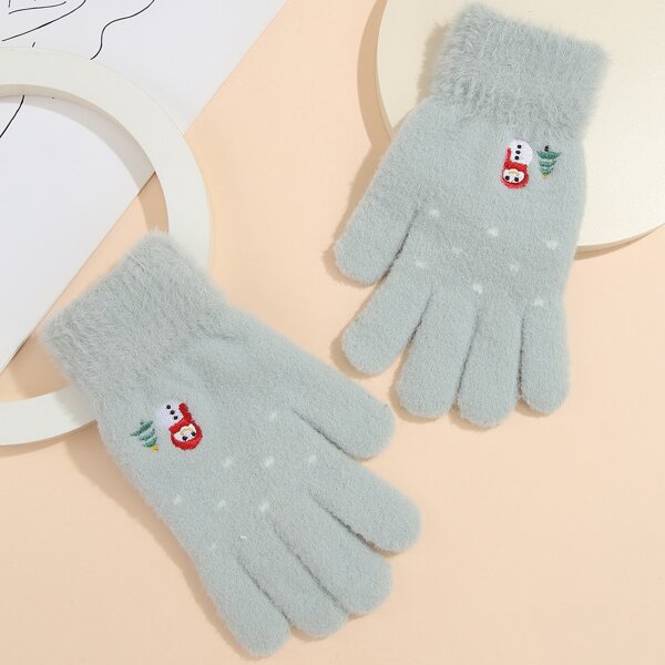 

Cartoon Embroidered Plush Gloves, Blue