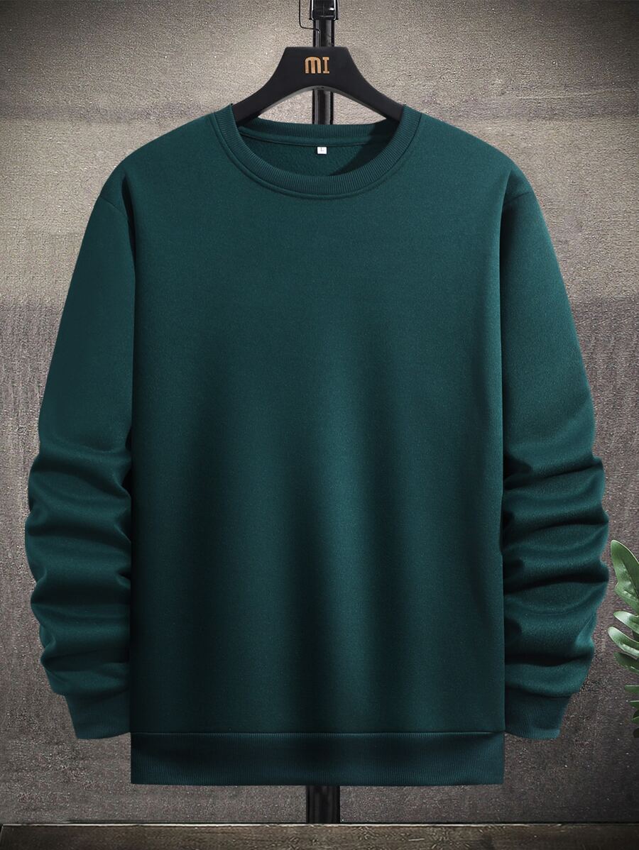 Manfinity Homme Men Round Neck Thermal Pullover - Dark Green - View 1