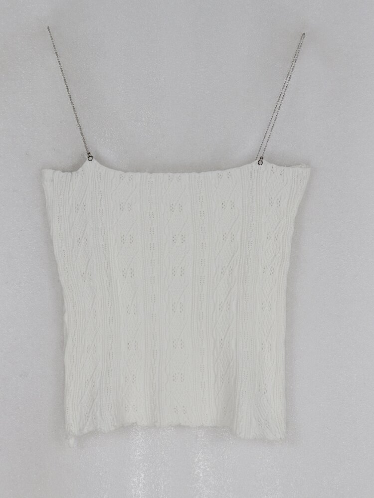 Chain Detail Cami Knit Top - White - View 2