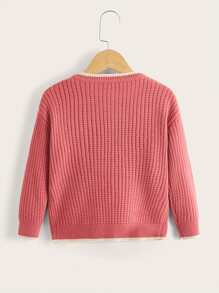 Toddler Girls Contrast Trim Drop Shoulder Cardigan - Watermelon Pink - View 2