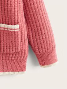 Toddler Girls Contrast Trim Drop Shoulder Cardigan - Watermelon Pink - View 3