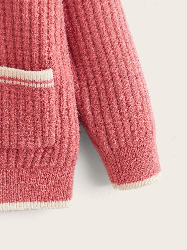 Toddler Girls Contrast Trim Drop Shoulder Cardigan - Watermelon Pink - View 3