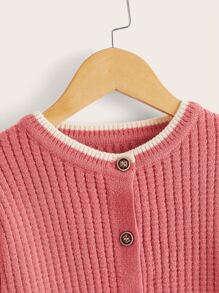 Toddler Girls Contrast Trim Drop Shoulder Cardigan - Watermelon Pink - View 4