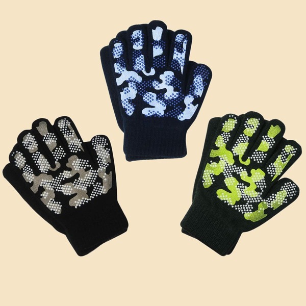 

3pairs Toddler Boys Camo Pattern Gloves, Multicolor