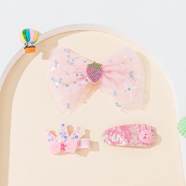 

3pcs Toddler Girls Bow Decor Hair Clip, Pink