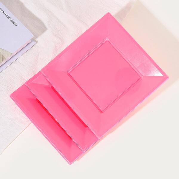 

6pcs Square Disposable Plate, Pink