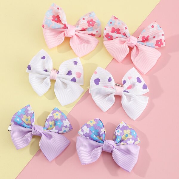 

6pcs Toddler Girls Bow Decor Hair Clip, Multicolor
