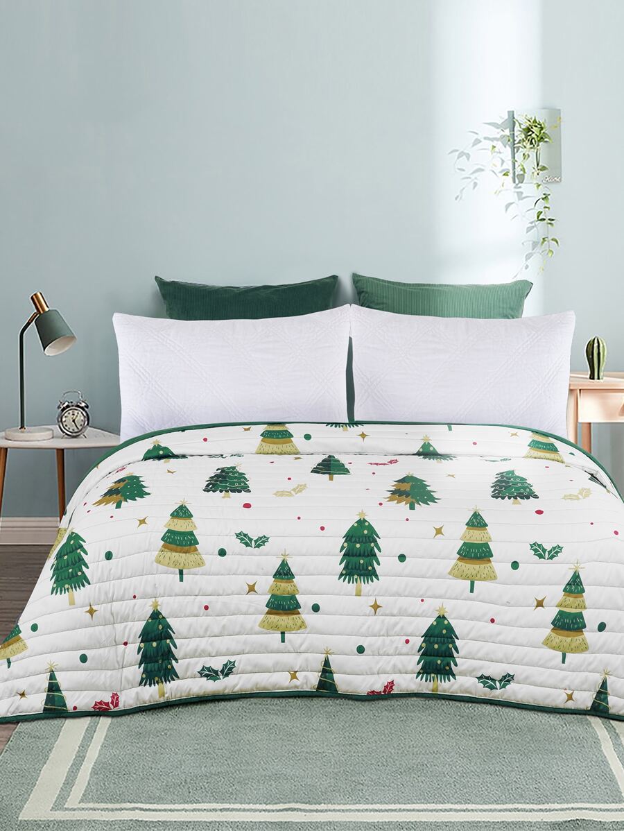 Christmas Tree Print Quilt Bedspread - Multicolor - View 1