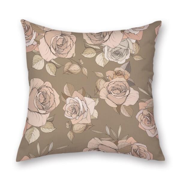 

Flower Print Outdoor Waterproof Cushion Cover Without Filler, Coffee brown