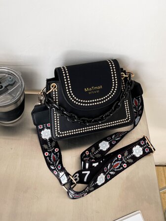 Bolso cuadrado ligero, informal, de negocios, con solapa y ribete bordado, para adolescentes, niñas, mujeres, estudiantes universitarios, novatos y trabajadores de cuello blanco, perfecto para oficina, universidad, trabajo, negocios, desplazamientos, actividades al aire libre, viajes, salidas