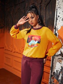 Polly Nelson Raglan Sleeve Figure Graphic Sweatshirt - Mustard Yellow - View 4