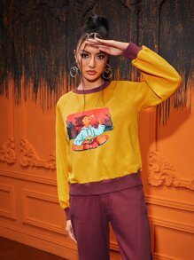 Polly Nelson Raglan Sleeve Figure Graphic Sweatshirt - Mustard Yellow - View 6