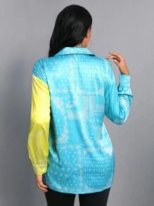 Paisley Print Colour Block Drop Shoulder Shirt - Multicolor - View 2