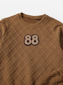 SHEIN 休閒抽繩 貼布 口袋字母男童兩件套