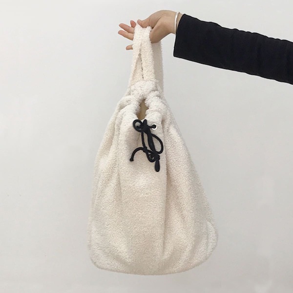 

Minimalist Fluffy Drawstring Backpack, White