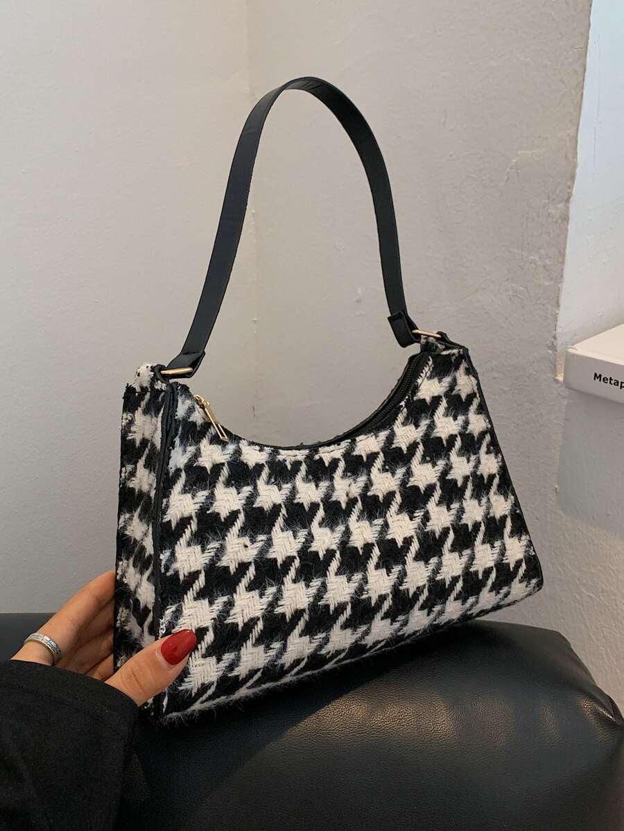 Houndstooth Graphic Bag - Black and White - View 1